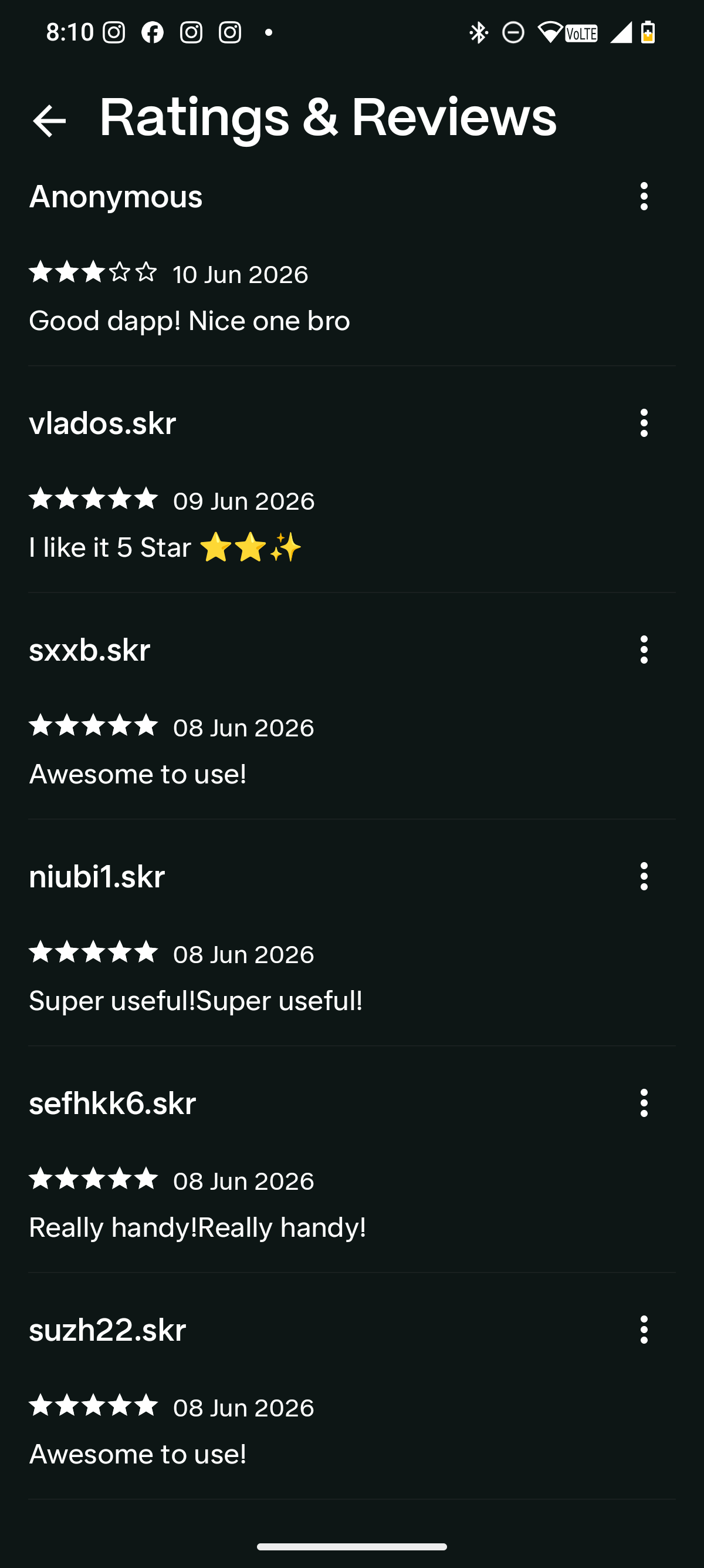 Fourth Agentic full reviews screenshot with additional five-star Solana dApp Store reviews.